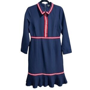 Gracia Fit & Flare Pleated Hem Navy Blue Midi Length Women's Size Large Dress